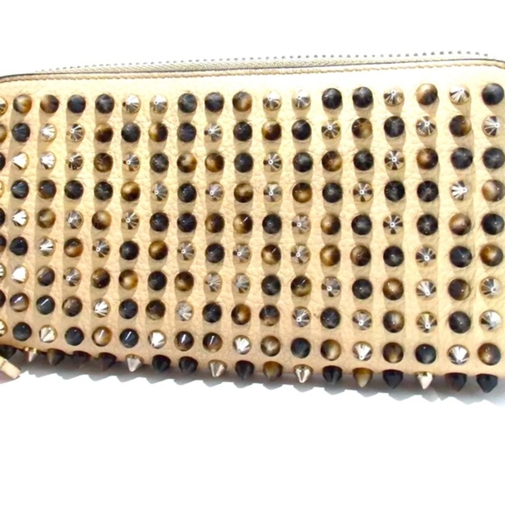 Christian Louboutin Panettone Wallet Light Gray Zip Around Studs excellent